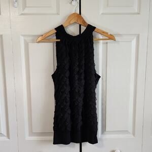 Vintage Heart Soul Womens Black Ruffle Top Size Med Mock Tie Neck Y2K 90s Resort